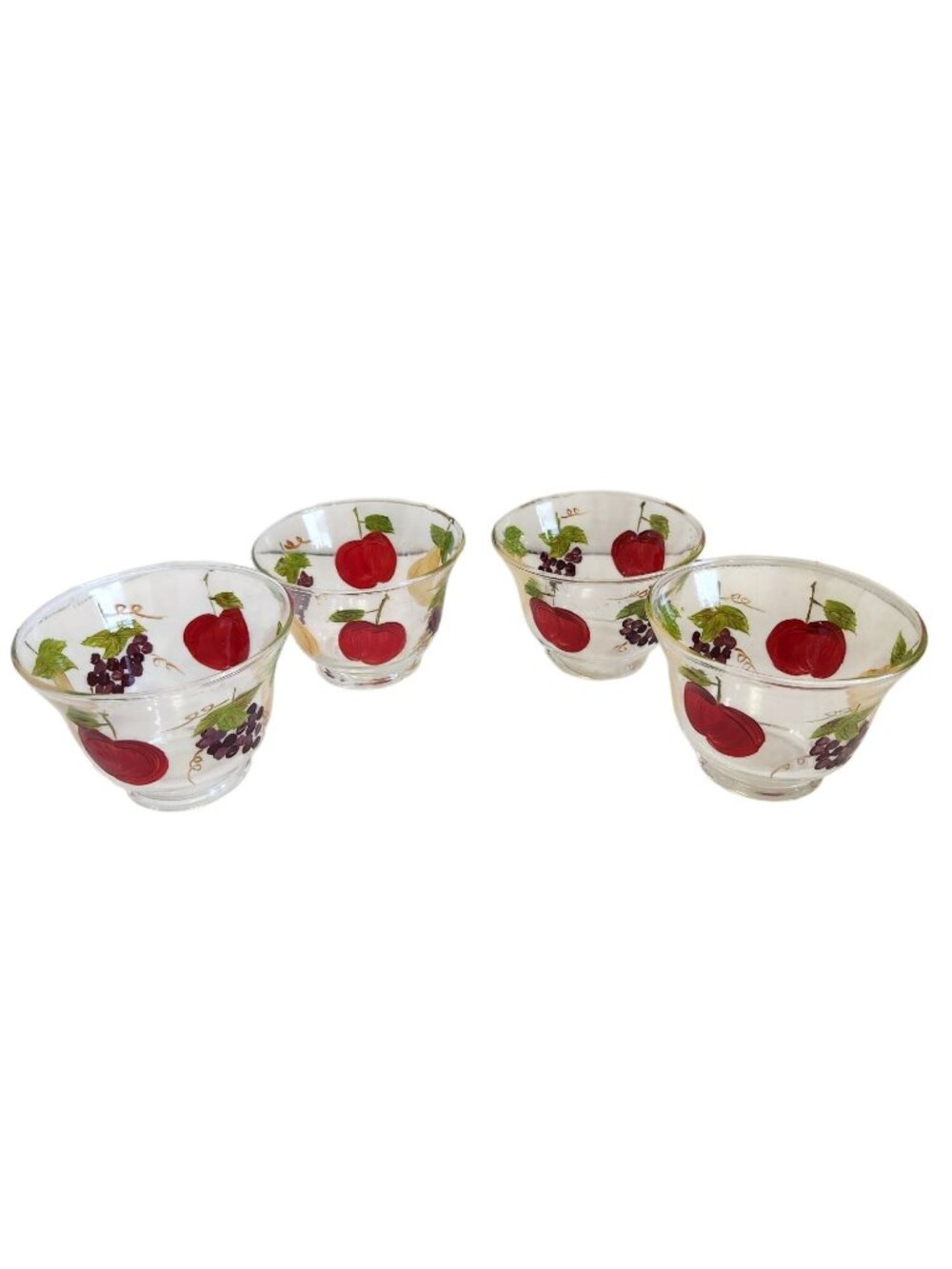 Set Of 4 Vintage Glass Bowls With Hand-Painted Fruit Design
